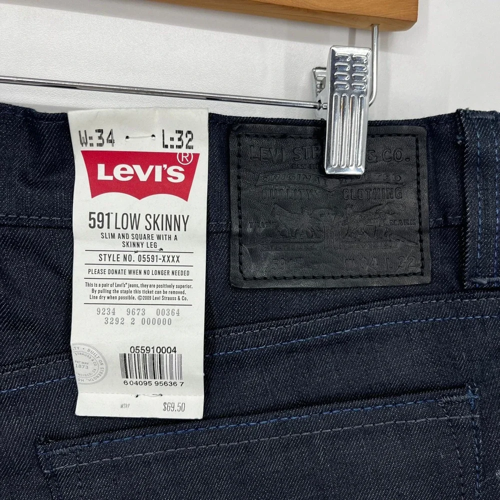 Levis 591 Low Skinny Jeans Mens 34x32 Dark Wash Stretch Denim 05591-XXXX New